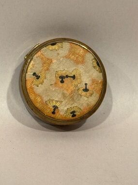 Vintage Coty Paris New York Round Floral Powder Compact - Cream & Gold Accent